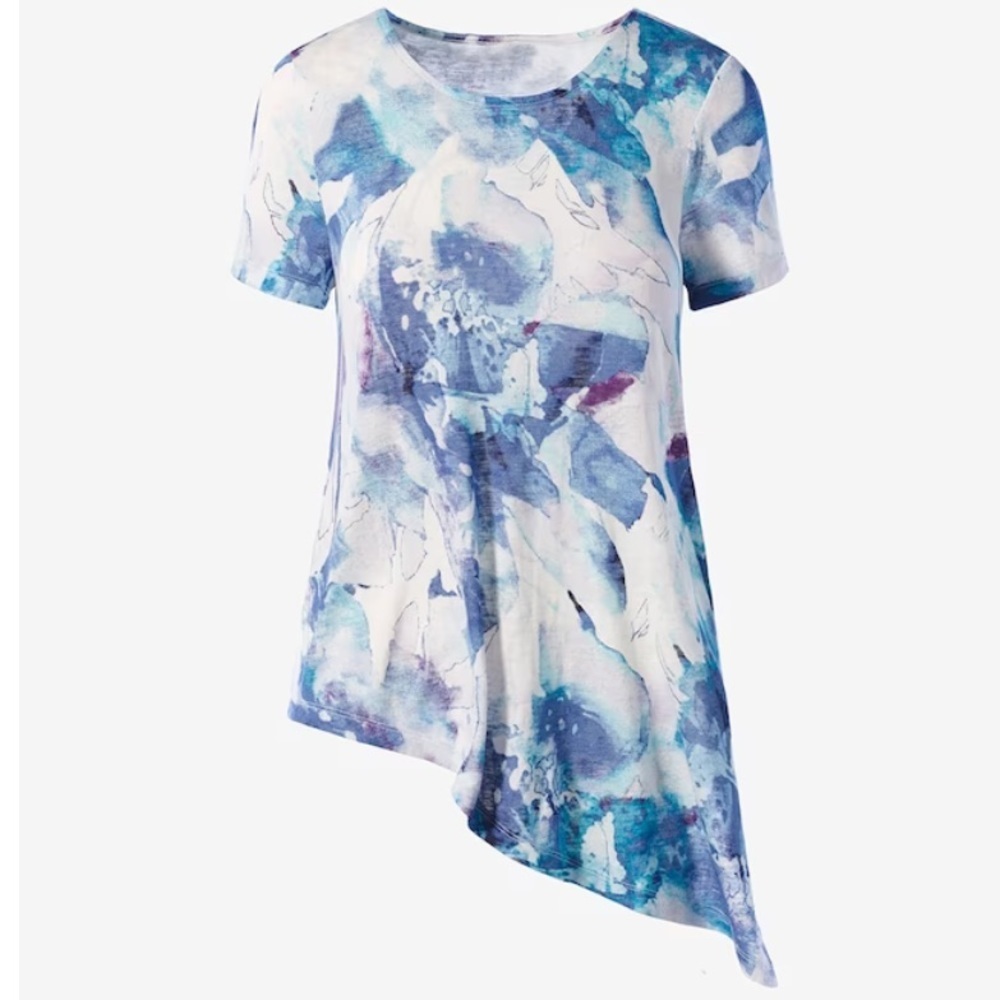 Chico’s Size 2 Watercolor SupremelySoft Asymmetrical Side-Tie Tee Chicos Large
